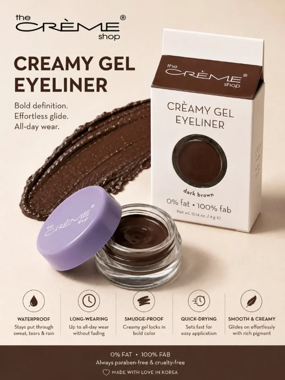 The Crème Shop Creamy Gel Eyeliner 4g Waterproof Smudge-Proof Black & Dark Brown
